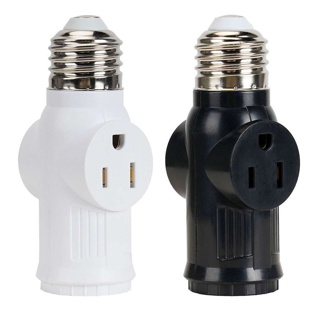 Light Bulb Outlet Socket Adapter 2/3Prong E26 Screw Light Socket to Plug Adapter