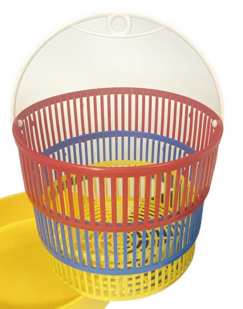 Yellow Blue Bowl Oblique PMC Melamine Stackable Melmac Strainer Vtg Retro