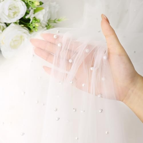 10FT Pearl Table Runner Tulle Fabric Boho Rustic Lace Table Runners 1PCS White