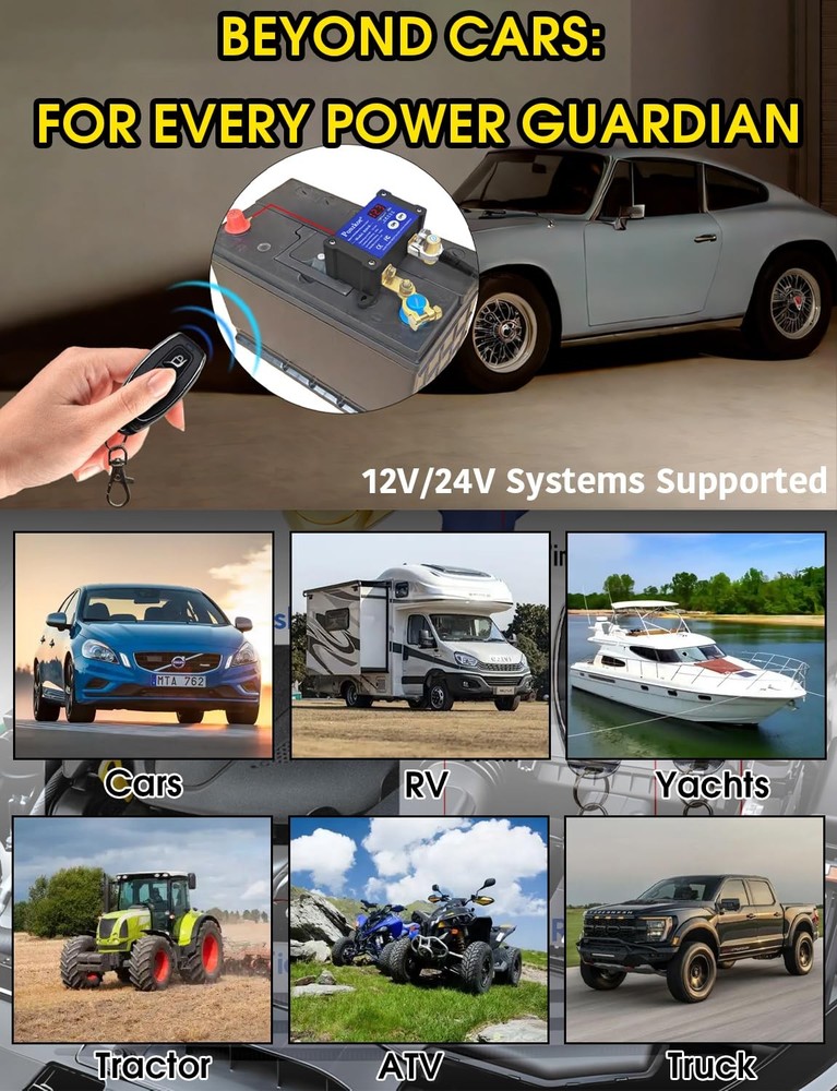 250A Smart Remote Battery Disconnect Switch 12V 24V - Quick Kill Switch for Car,