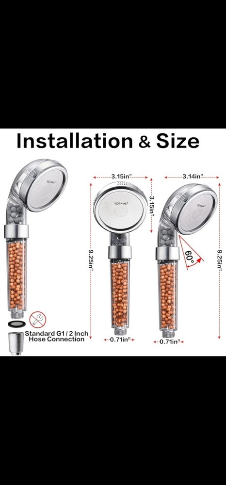 NOSAME Shower Head, Filter Filtration High Pressure Water Saving 3 Mode Function