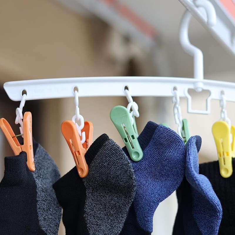 Portable Clothes Drying Rack 360° Swivel Hook Rust Resistant Space Saving Clips