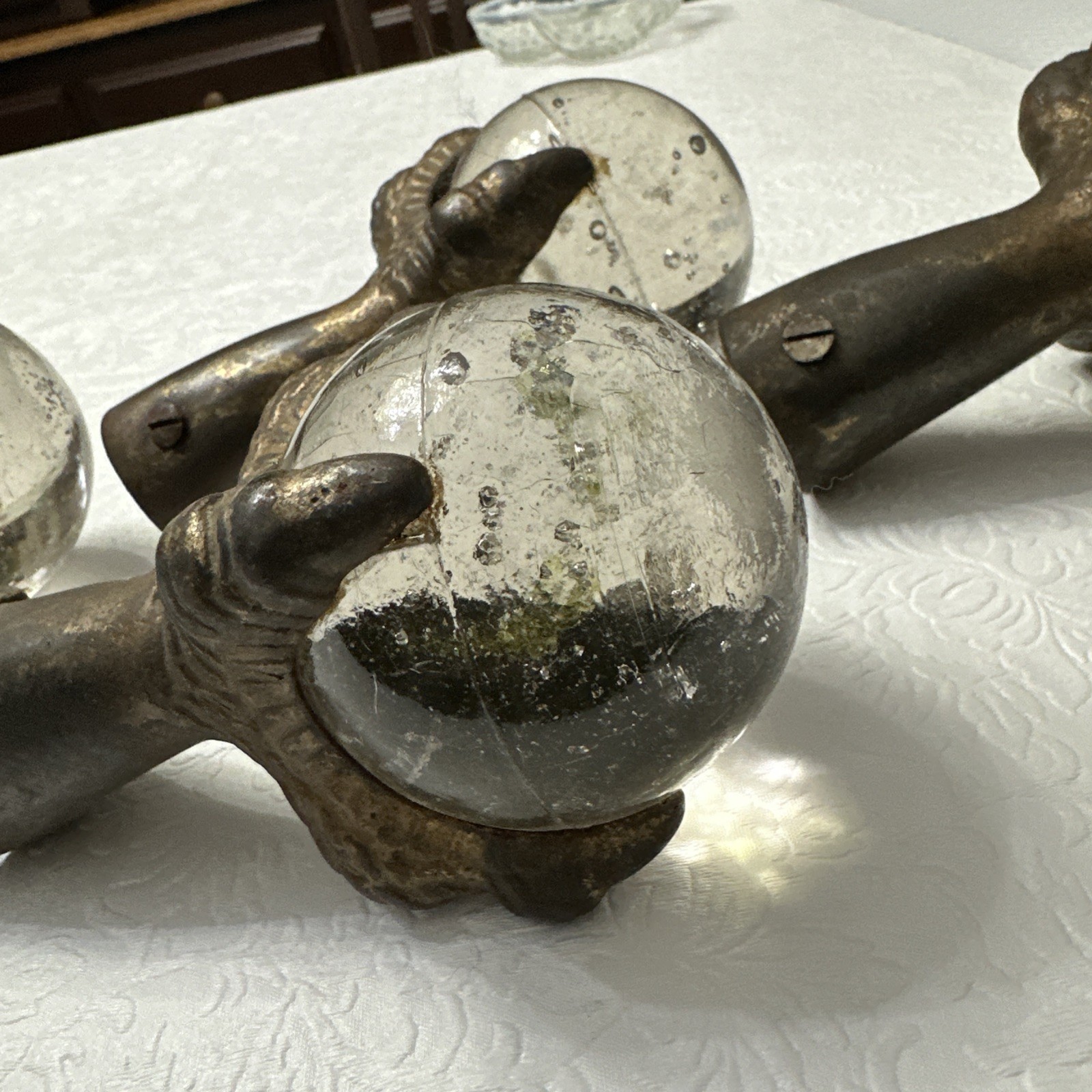 4 Glass Ball Cast Metal Dragon Claw foot feet 6" table legs Antique Victorian