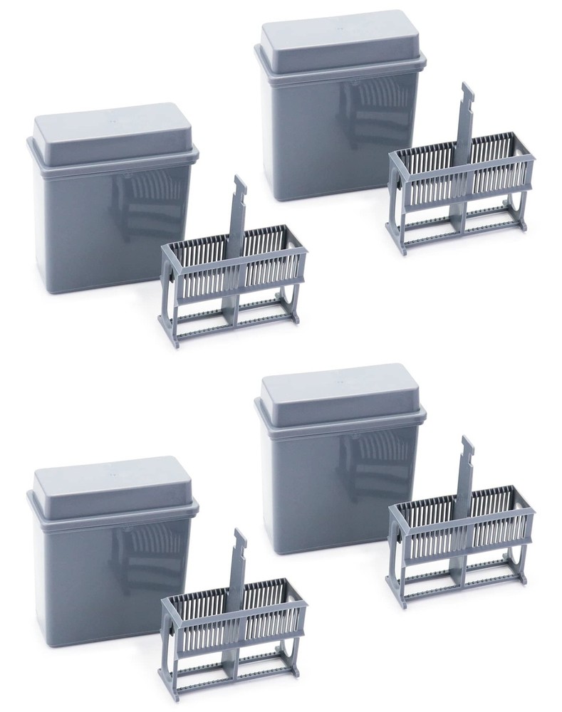 QWORK Microscope Slides Staining Jar and Rack, 24-Slots, 4 Pack, Grey