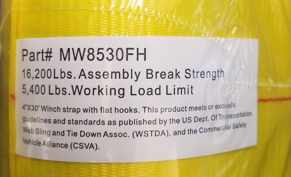 4" x 30ft Winch Strap with Flat Hook (WLL 5400 lbs)
