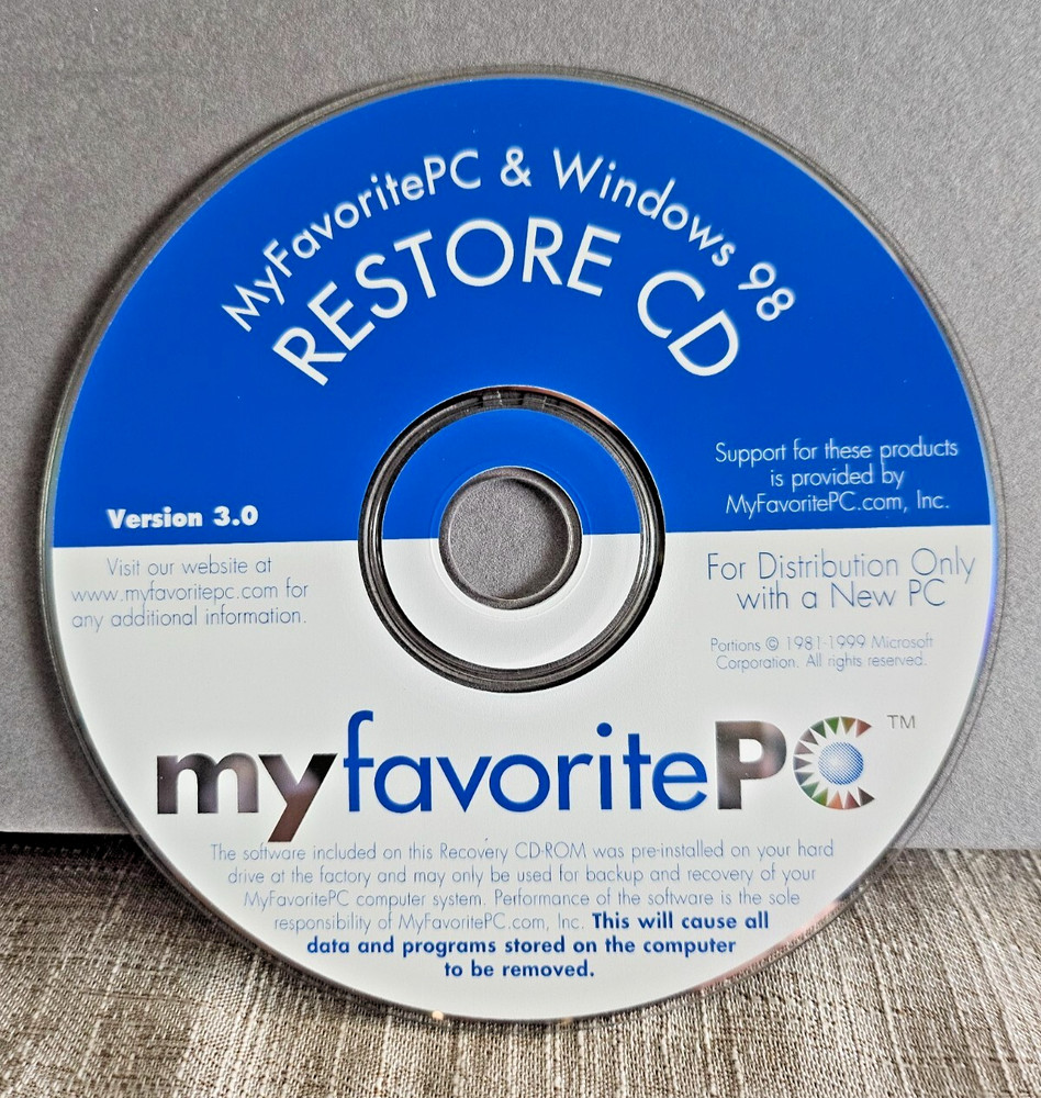 MyFavoritePC & Windows 98 Restore CD Version 3.0