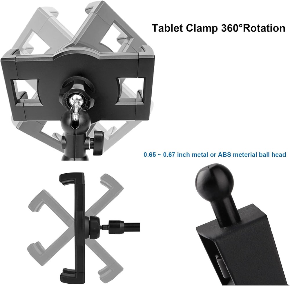 Tablet Holder Clamp Clip Mount Replacement with 17mm Ball Joint Socket for Table