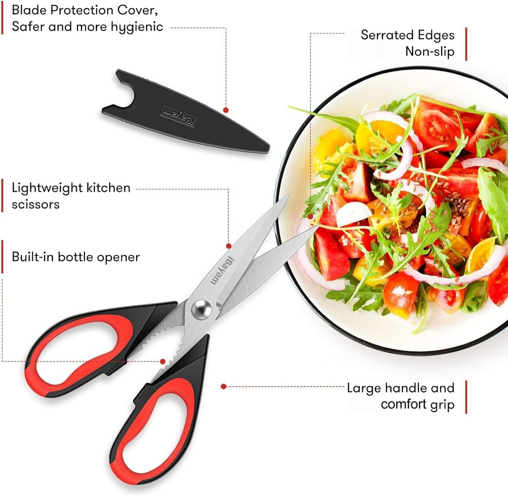 3Pack 8.5"Kitchen Scissors All Purpose Heavy Duty with Protective Sheath, Sof...