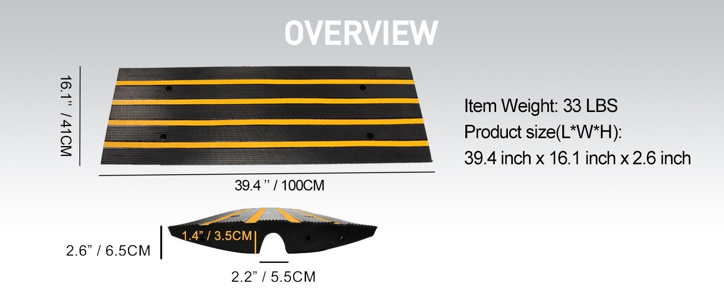 2.6" Rise Rubber Driveway Curb Ramp 15T Heavy Duty Load Threshold Ramp 1 PACK