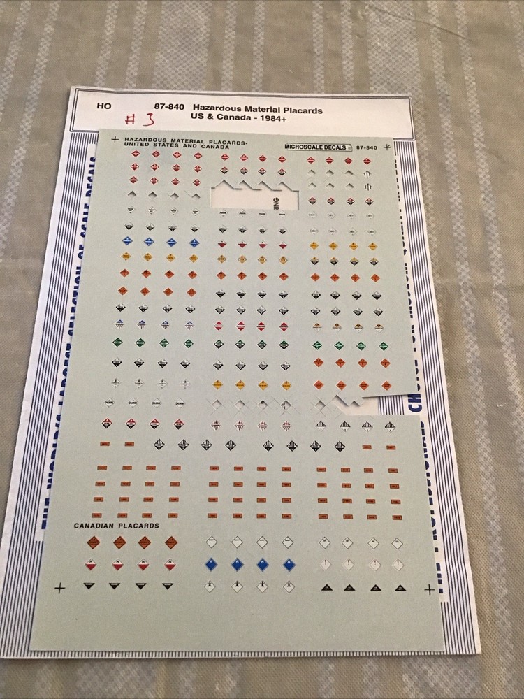 Microscale Decals HO Scale 87-840: Hazardous Material Placards 1984+ PARTIAL # 3