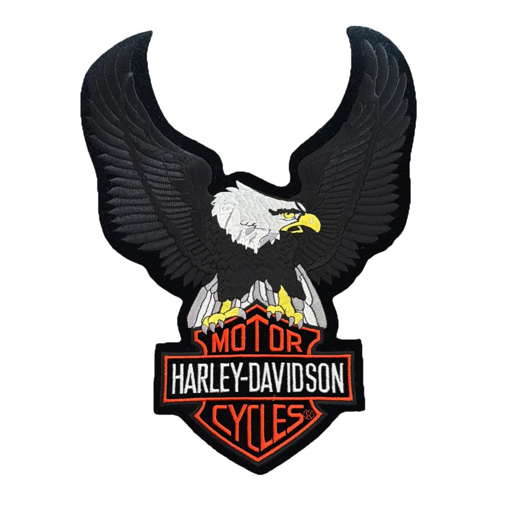 Harley Davidson Bar & Shield Eagle Black Silver Back Vest Patch 13 x 10