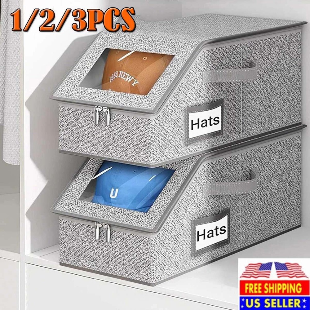 Stackable Hat Storage Organizer for Baseball Caps 12 Caps Hat Box with Lid