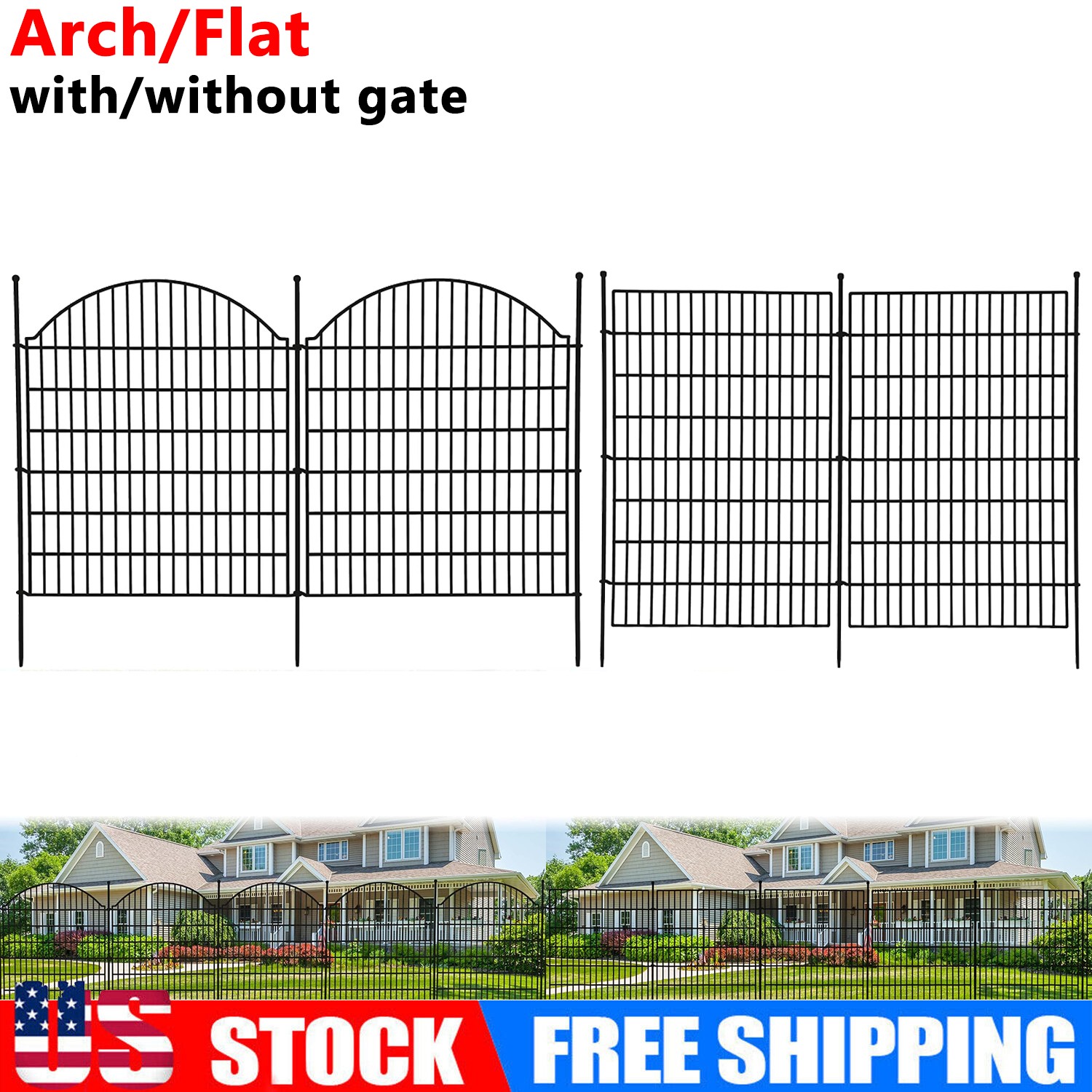 Metal Garden Fence 40in/32in (H) x 24/36ft (L), 10/15 Panels Dog Fences Border