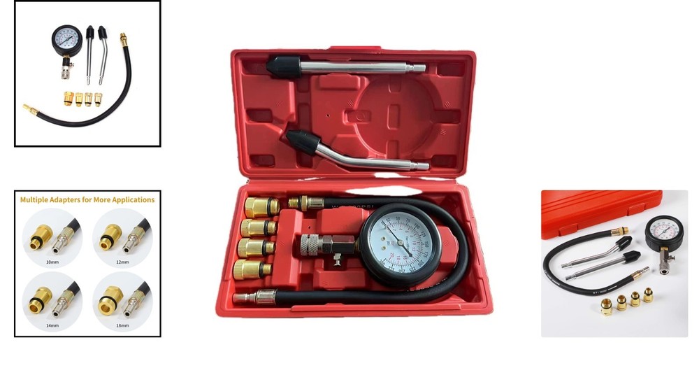Complete 8pcs Engine Compression Tester Kit - Durable & Portable Automotive Tool
