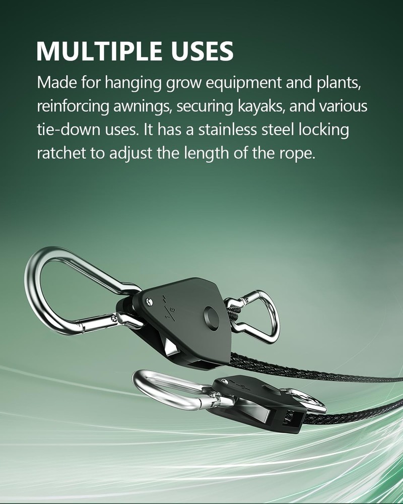 4-Pack 1/8" Adjustable Rope Hanger, Heavy Duty Ratchet Tie down Strap