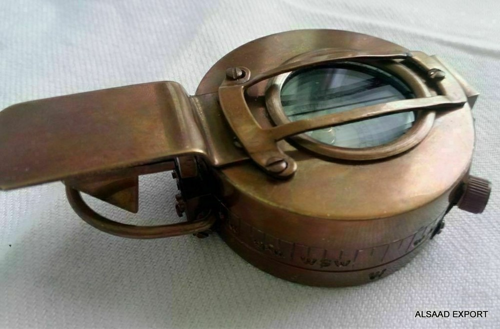 PRISMATIC CALIBRATED BRASS 3" ANTIQUE ENGINEERING MINER SURVEYOR COMPASS