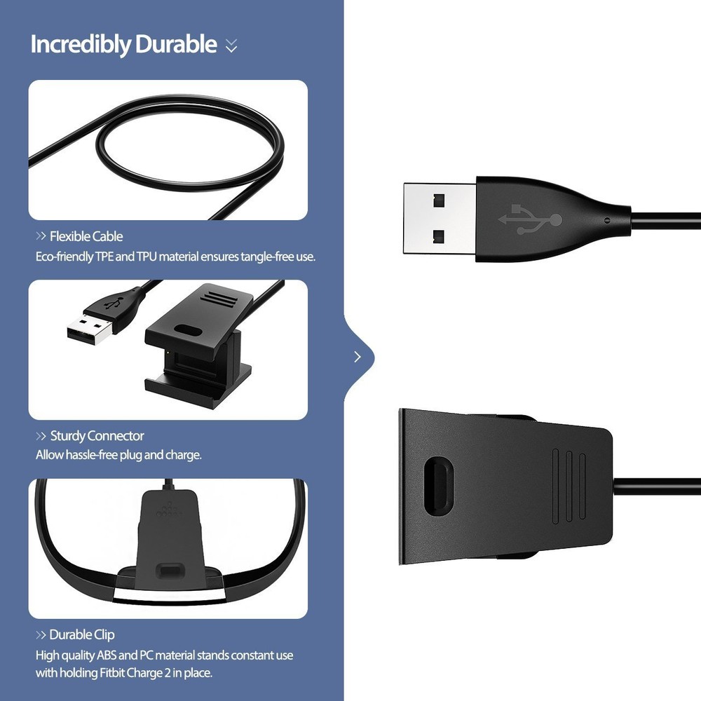 2PCS USB CHARGING CABLE Replacement Accessories Charger For FITBIT CHARGE 2 2016