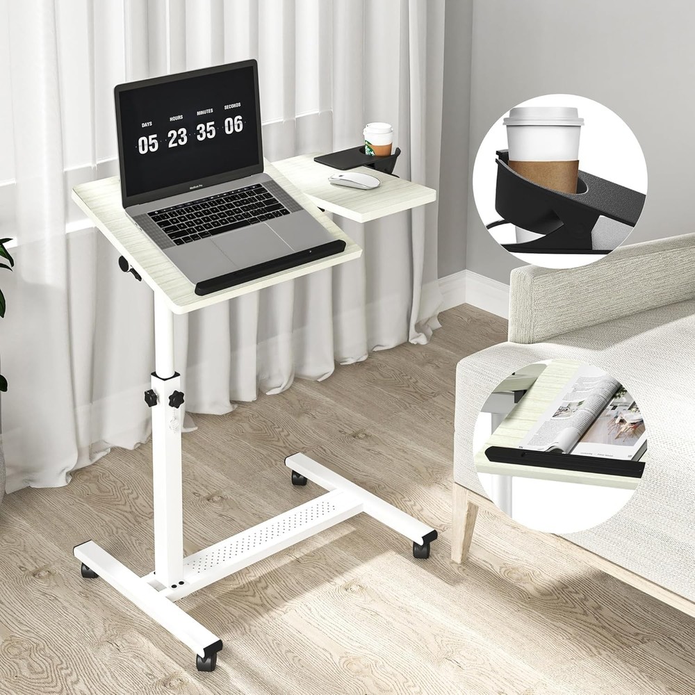 Height Adjustable Rolling Laptop Stand, Overbed Table with 2 Tilting Desktops...
