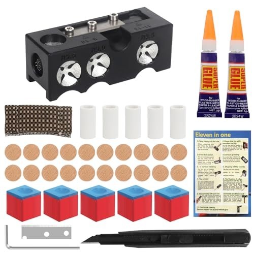 11-in-1 Pool Cue Tip Replacement Kit - 20 Tips, 5 Chalks & Repair Tool Set