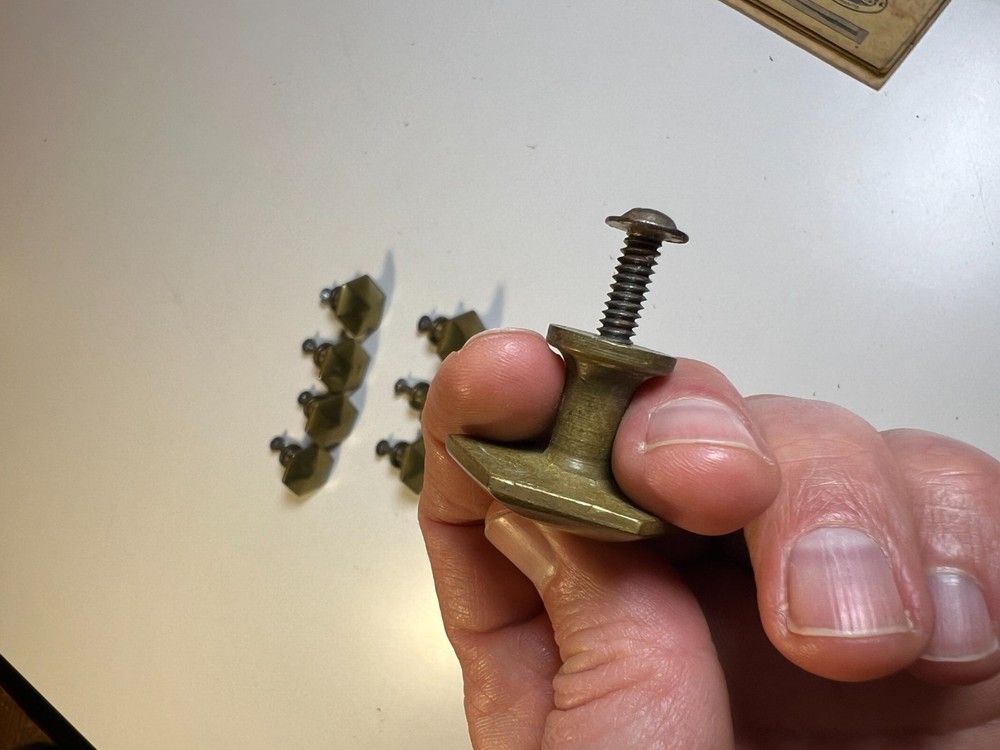 Vintage Mid Century Modern MCM Solid Brass Faceted Hex Drawer Pulls Knobs Set 8