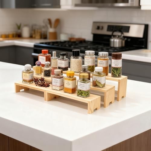 Wood Display Risers Set - 6 Pack 3-Tier Rectangular Stands for Cupcakes, Jewelry