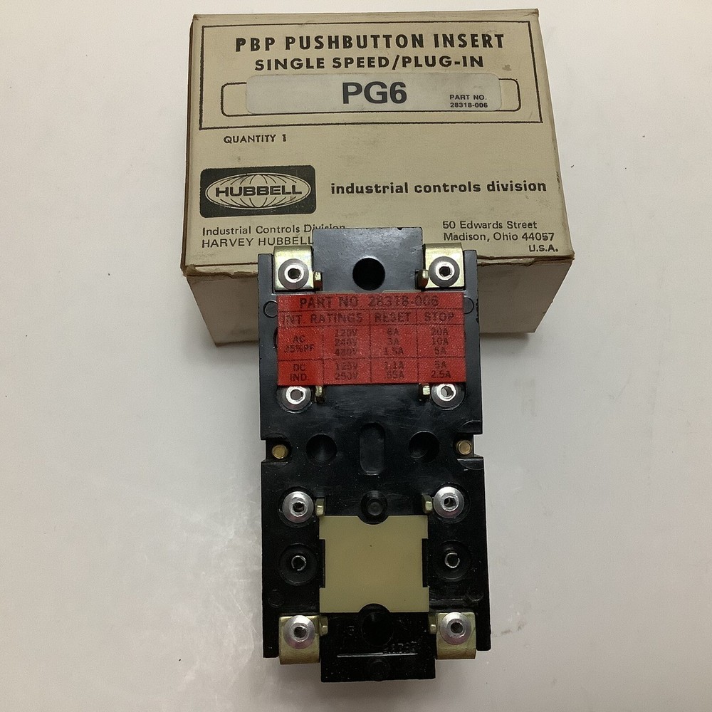 HUBBELL PG6  28318-006 PBP Pushbutton Insert Single Speed / Plug-In
