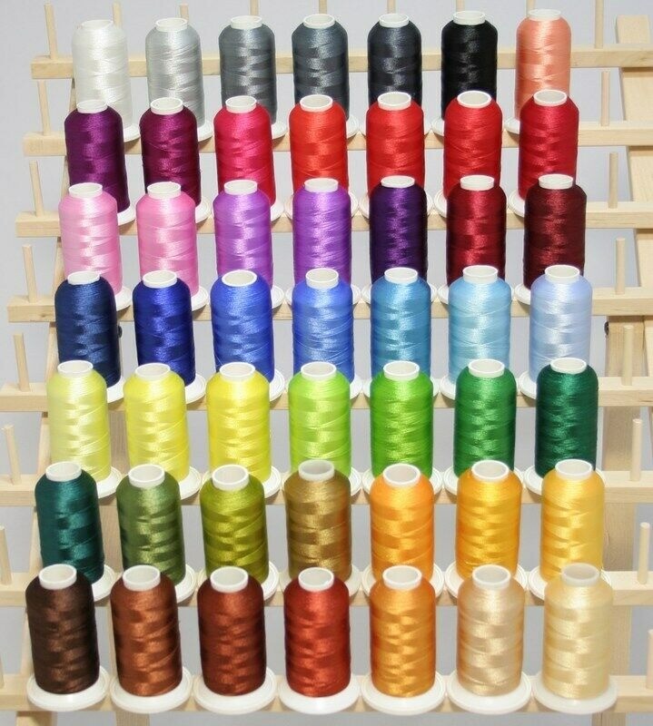 LARGE 50 CONES MACHINE EMBROIDERY THREAD +RACK + PREWOUND BOBBIN KIT JANOME
