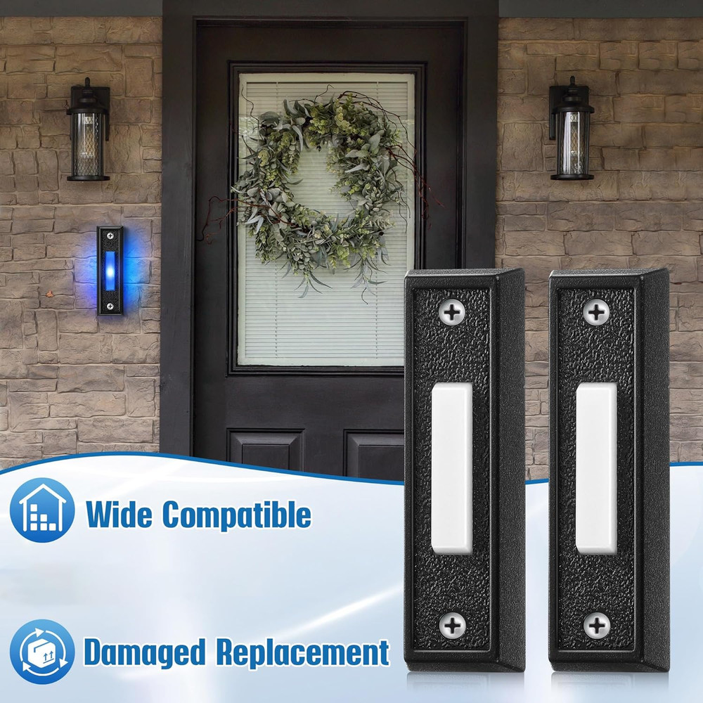 Lighted Doorbell Button, Wall Mounted Garage Door Switch with Bule LED Light Com