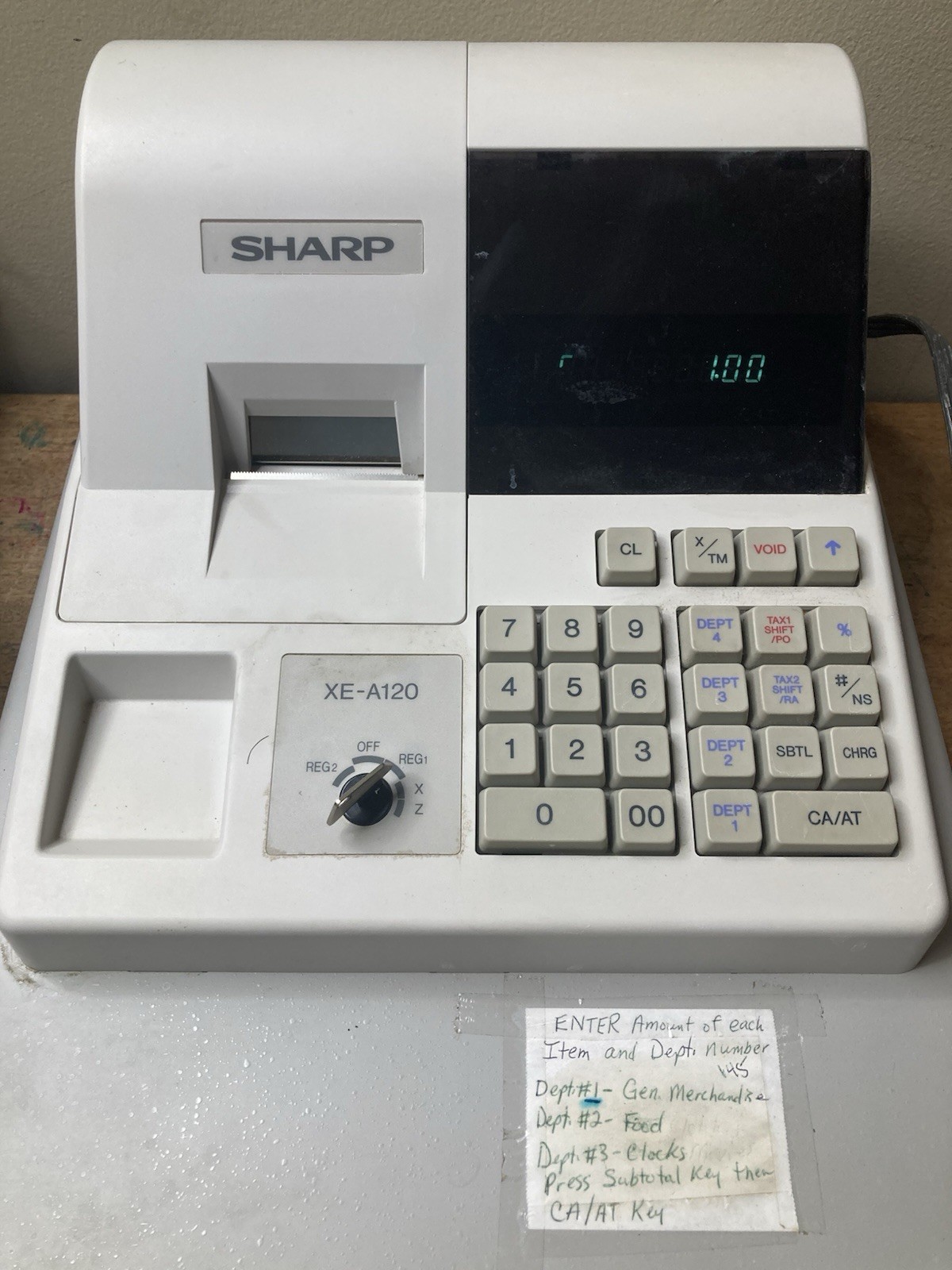 Sharp XE-A120 Electronic Cash Register With Key Cash Drawer Manual