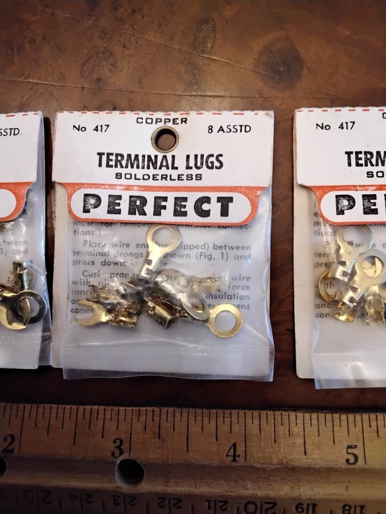 PERFECT #417 COPPER TERMINAL LUGS, ASSORTED, 3 NEW PKGS