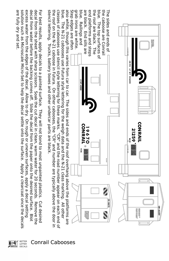 K4 HO Scale Decals Conrail Caboose White