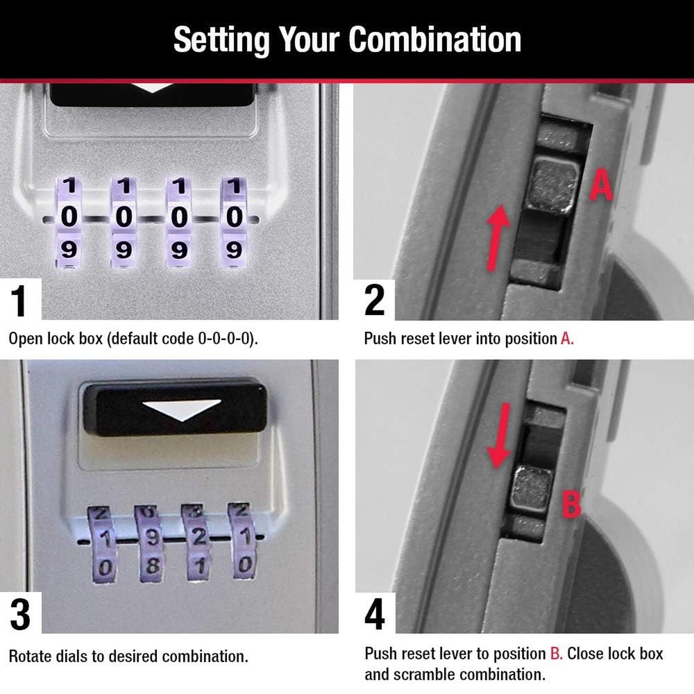 Master Lock Black Wall Mount Key Lock Box with Light Up Dials, Set/Reset Comb...
