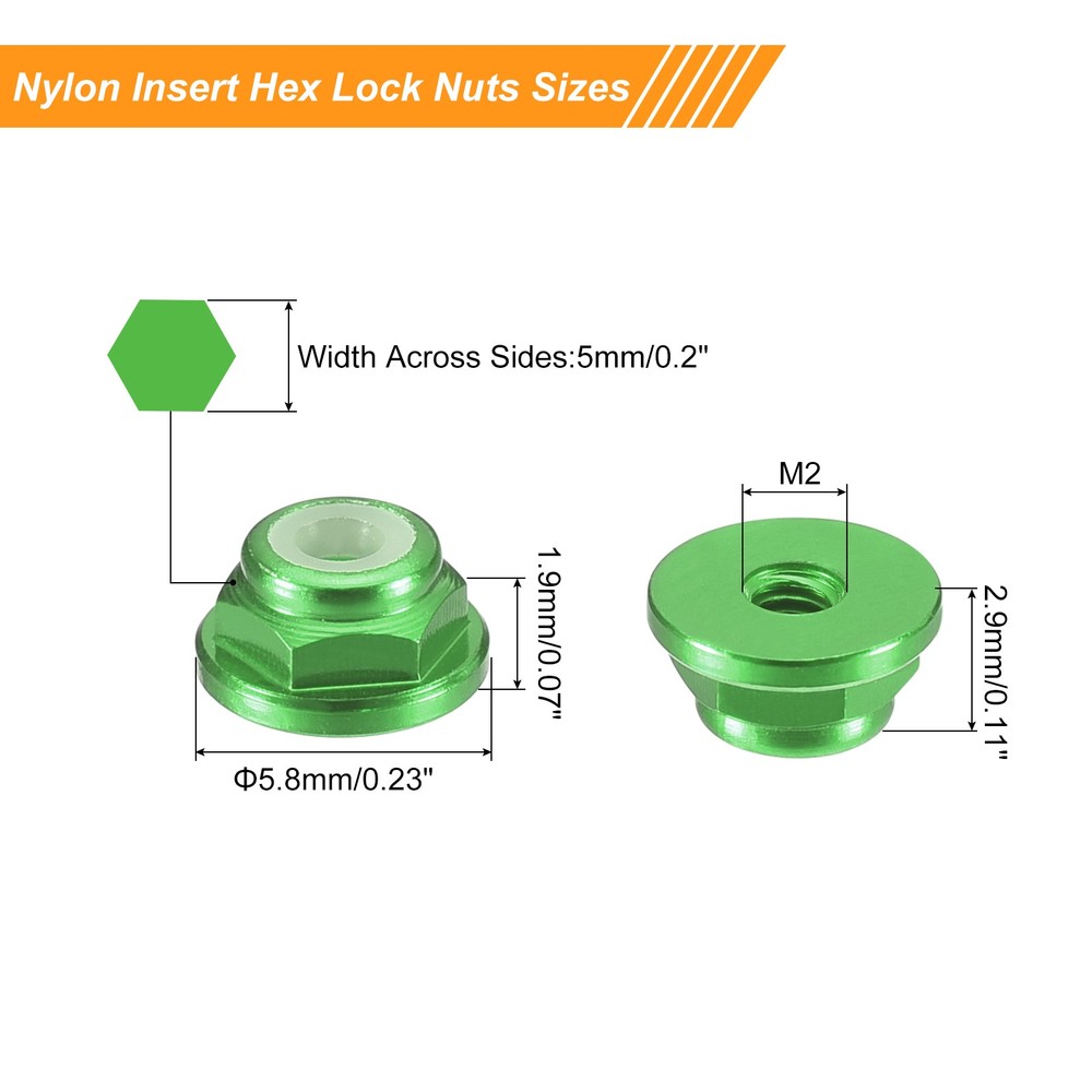 Nylon Insert Hex Lock Nuts, 10pcs - M2x0.4mm Self-Locking Nut(Green)