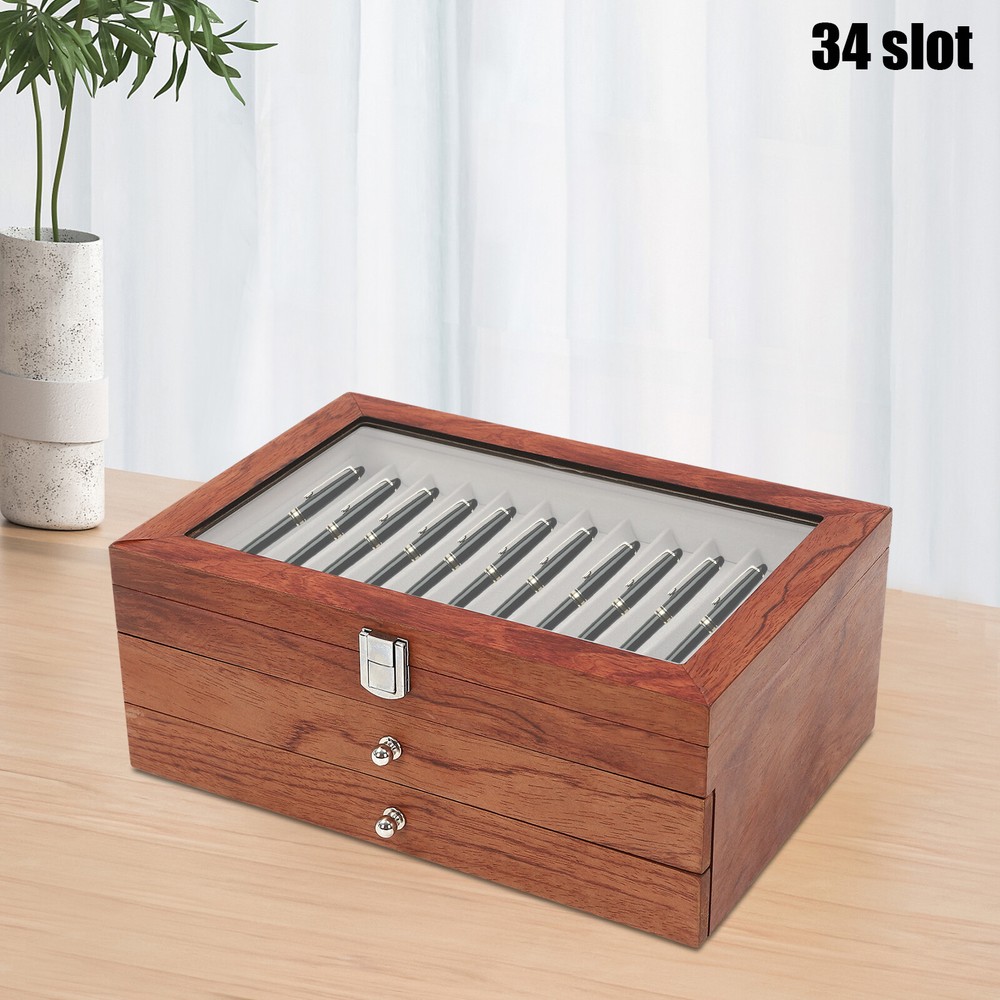 Log Color Pen Display Case 34 Slots Pen Display Case Holder Rectangular Retro US