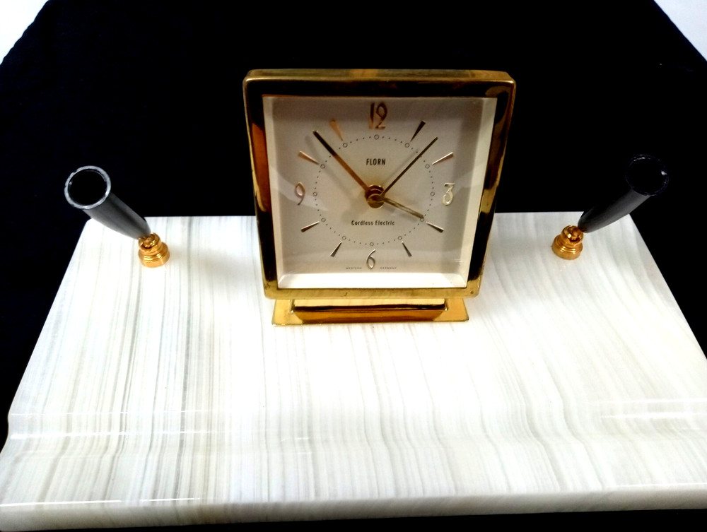 Florn Desk Clock Pen Holder Onyx Base