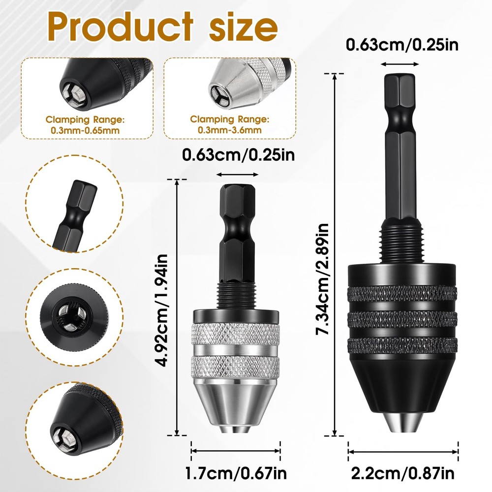 "2PCS Keyless Drill Chuck 1/4"" Hex Shank Converter Adapter for Impact"