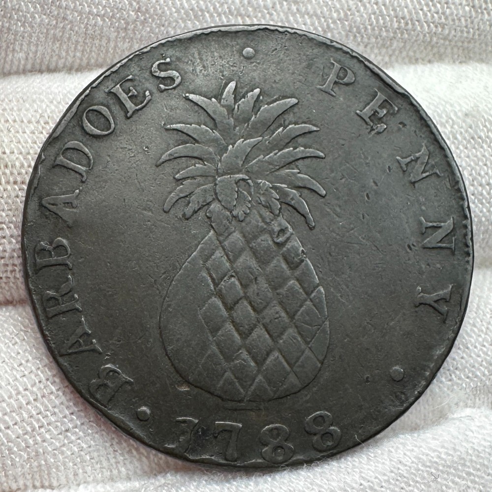 1788-Barbados Copper Penny - Pineapple Design