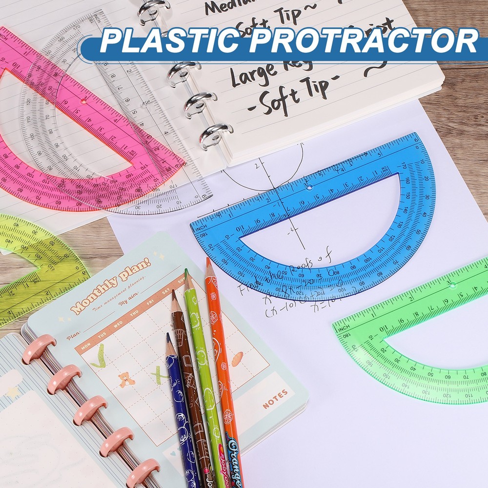 Plastic Protractor, 6 Pack Protractors 6 Inch 180 Degrees Geometry Tool, Green