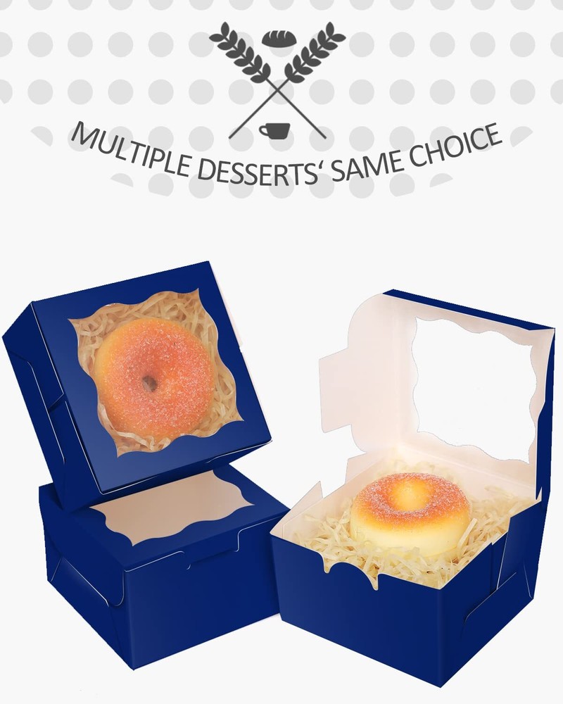 Dark Blue Bakery Boxes With Window 55pcs 4x4x2.5 Mini Cookie Boxes Macaron Boxes
