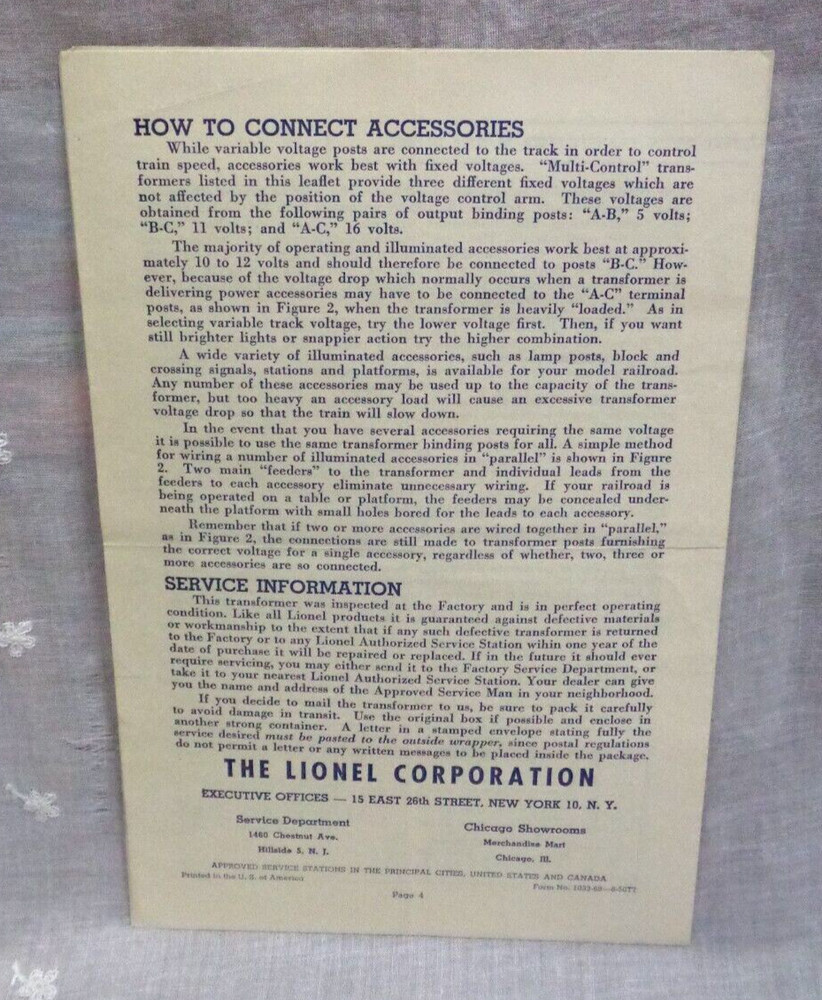 Instructions for Operating LIONEL Multi-Control Transformers w/ Built-in Whistle