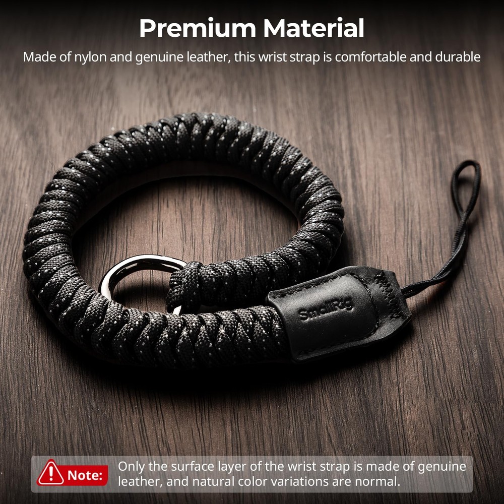 SMALLRIG Camera Wrist Strap, Universal Braided Hand Black, Black