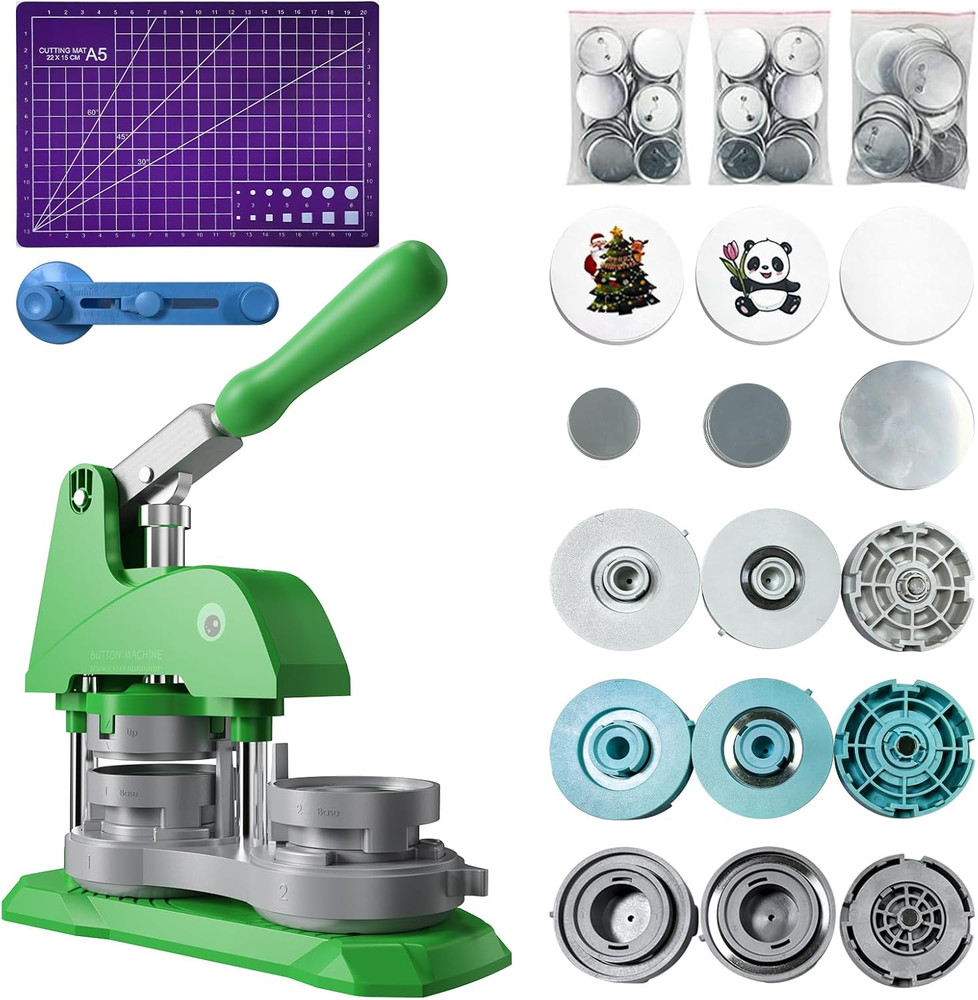 Button Maker Machine 3 Sizes, DIY Pin Making Machine 1+1.25+2.25 Inch, Interchan