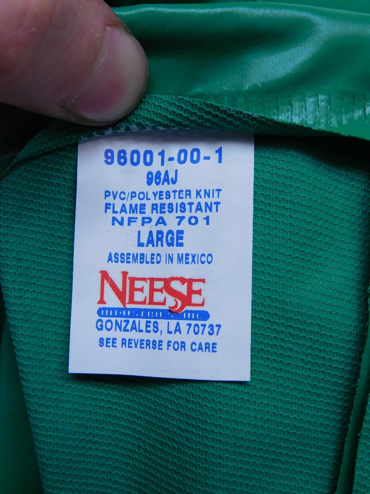 Neese 96-AJ GREEN Flame Resistant PVC/Polyester Chem Shield Jacket with Hood (HR