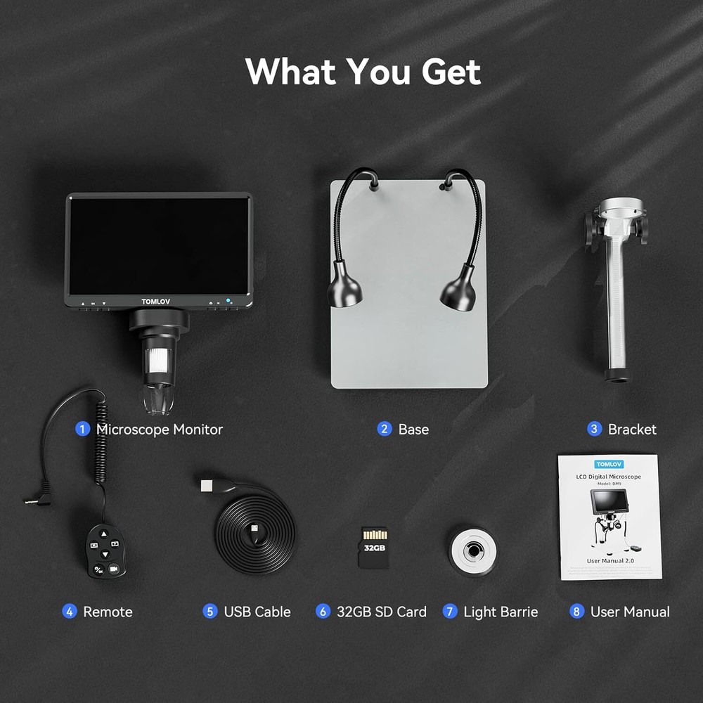 TOMLOV DM9 Series Digital Microscope 1200X Coin Microscope Soldering Microscope