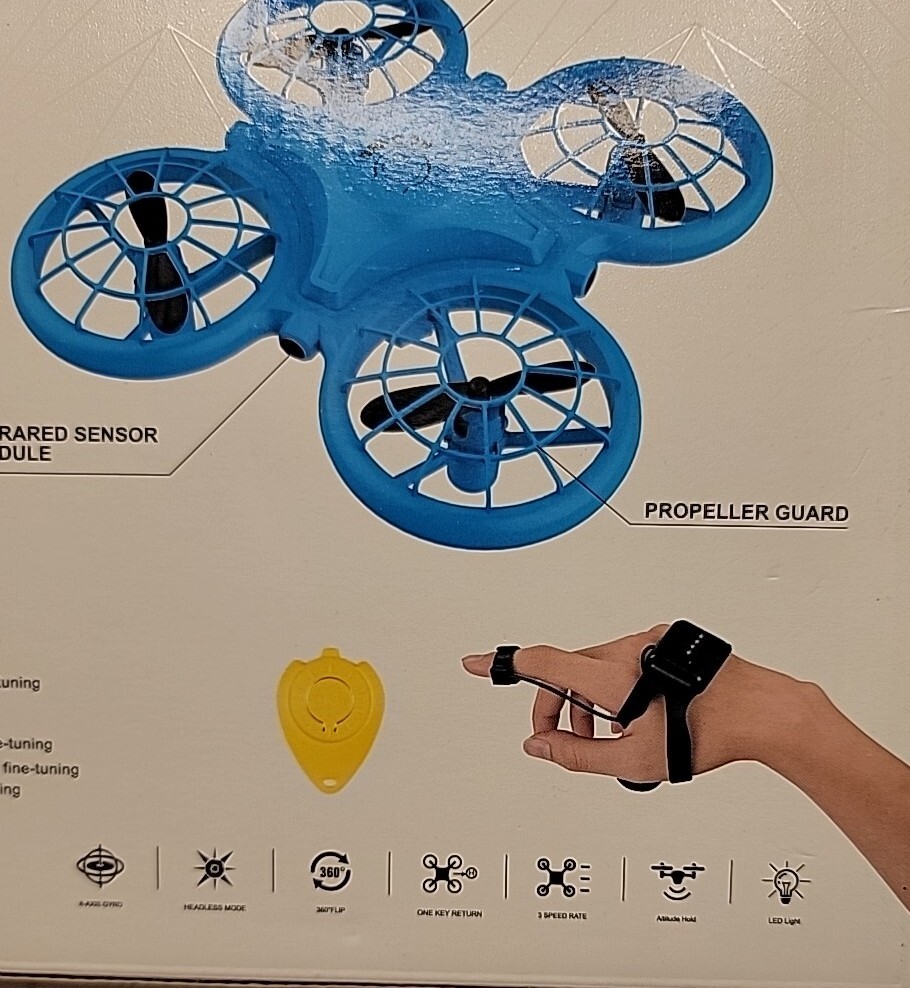 Dragon Touch DK01 Mini Drone - Remote Or Hand Control Operation.