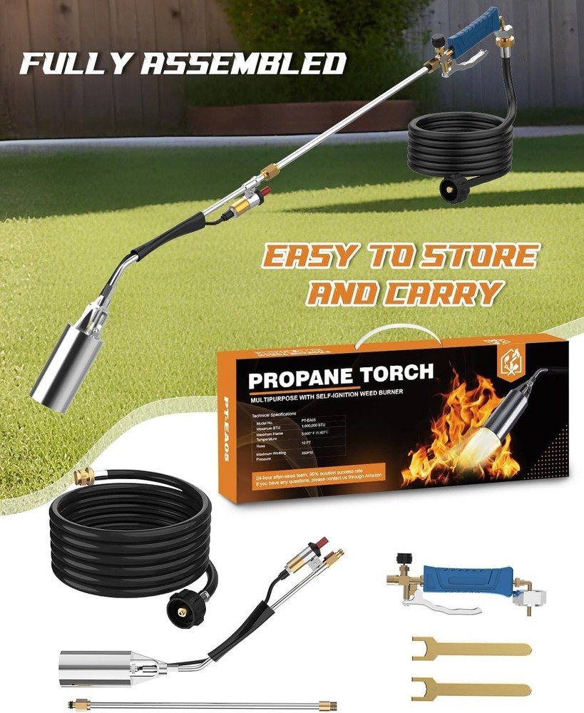 Propane Torch Weed Burner Kit, High Output with Long/Short Mode,Self Igniter ...