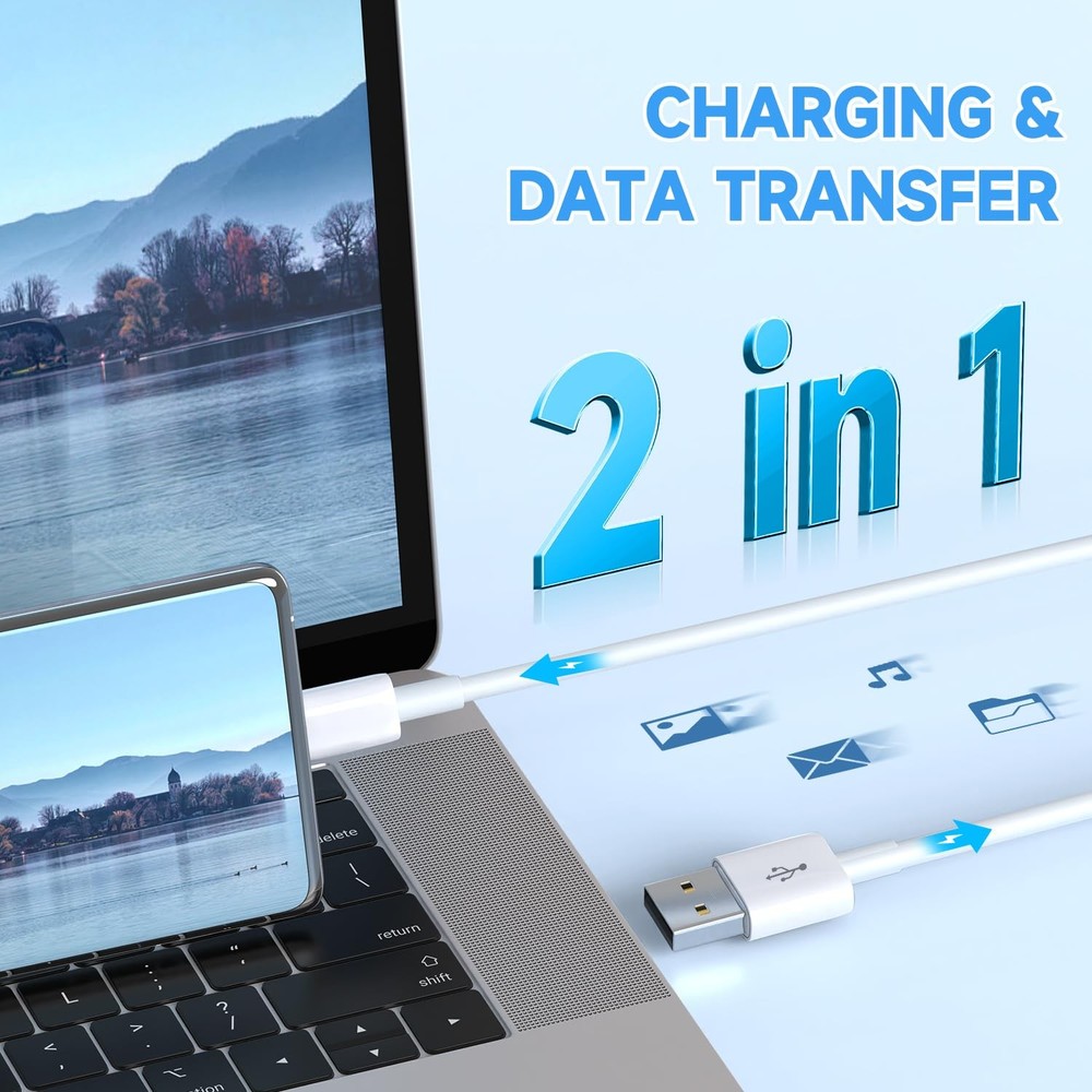 [2 Pack] 16.4ft/5M Power Extension Cable for Any USB-C Enabled 2-Pack, White