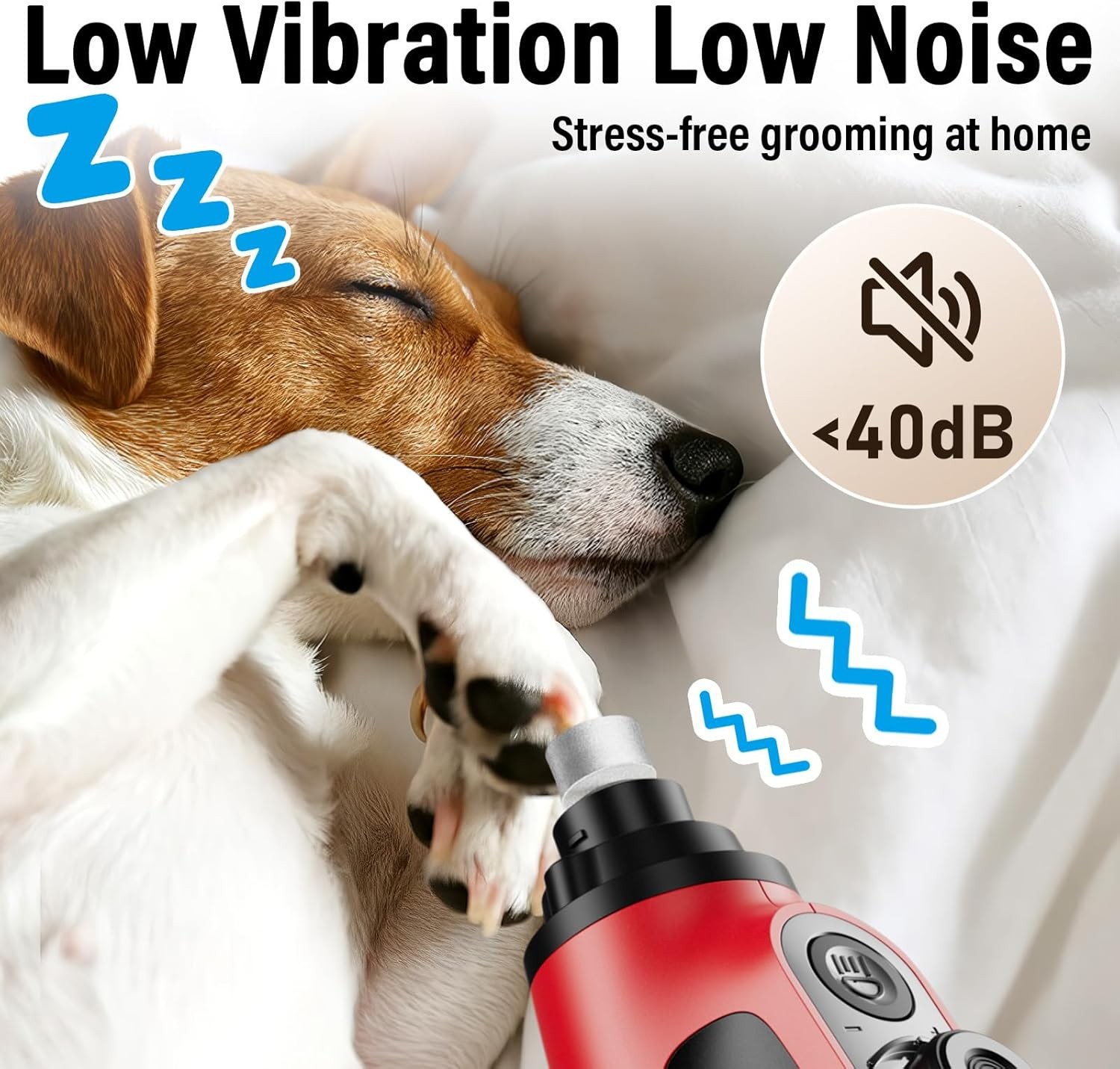 Casfuy Smart 6-Speed Dog Nail Grinder 50% More Power 2 LED Lights Quiet Red NEW