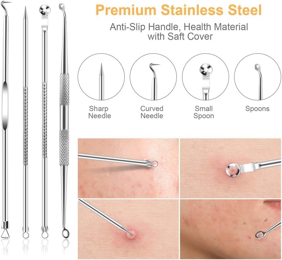 Acne Needle Blackhead Remover - Pimple & Comedone Extractor Tool Kit with Tweeze