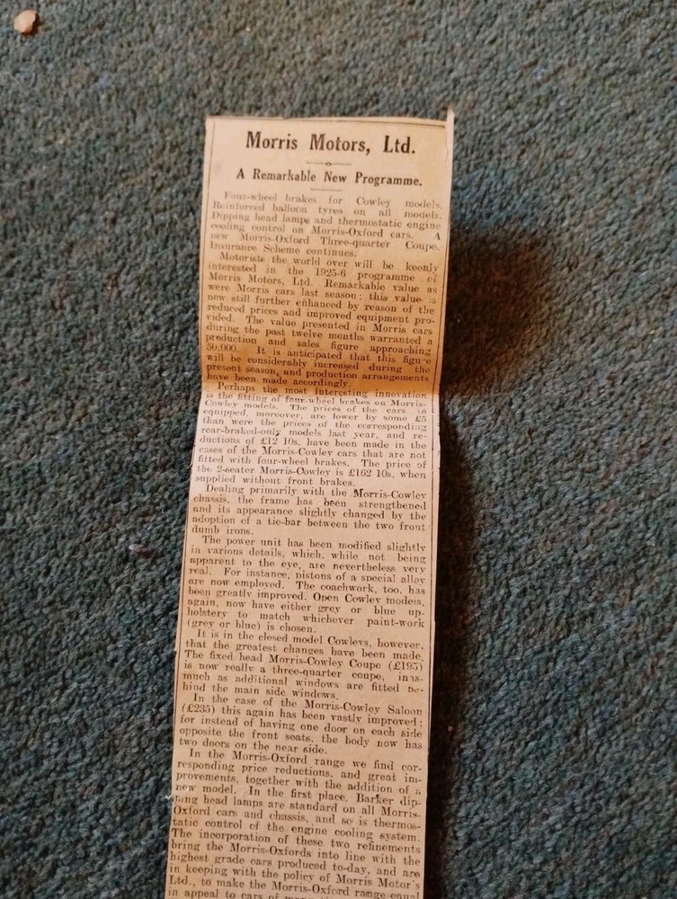 Sk252 Ephemera 1925 Article Morris Motors Ltd